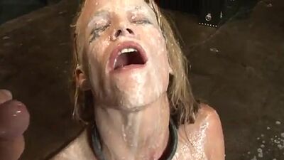 Bukkake gangbang teen gets her pussy rammed