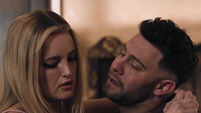 Couple convince a petite small tits brunette by fucking her