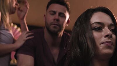 Seth Gamble and Charlie Forde offering Sophia Burns the same intimacy