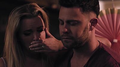 Seth Gamble and Charlie Forde offering Sophia Burns the same intimacy