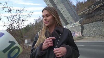 Public slut penetrated by big white dick in wet pussy