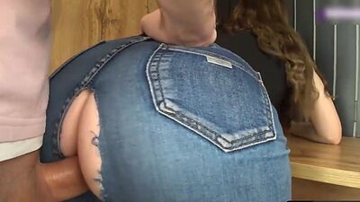 Fucked a Beauty through a Hole in Jeans and Cum in her Tight Pussy