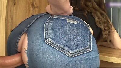 Fucked a Beauty through a Hole in Jeans and Cum in her Tight Pussy