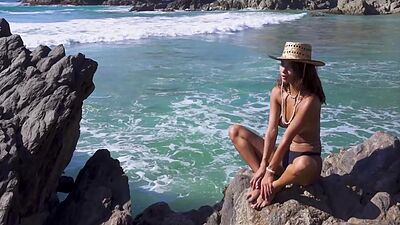 Tiny Mexican teen hottie Carolina Reyes gets fully naked on the beach