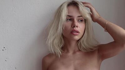 Perfect ass blonde teen model posing naked after hot posing in lingerie