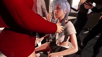 Futanari teacher fucking her futa student in the classroom in a 3d animatio