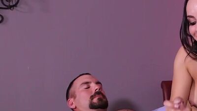 Mean masseuse MILF gives rough BDSM HJ to client on massage