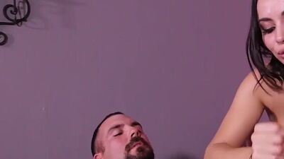 Mean masseuse MILF gives rough BDSM HJ to client on massage