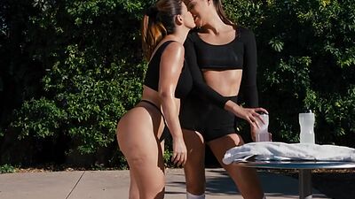 Lez busty babe 1st time tribs her str8 BFF with big ass