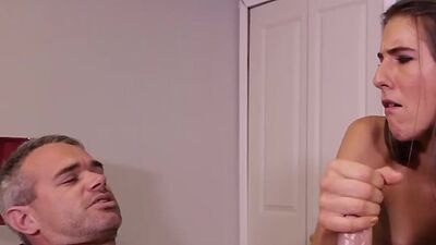 Massaging perverted nympho bae jerks off big white dick