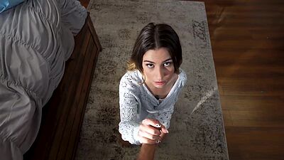 Chanel Camryn on her knees sucking her stepbrohters cock