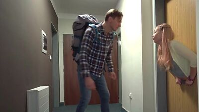 Hostel bitch fucked by two horny fuckers in threesome