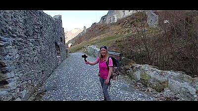 Publicly fucked by visitors during a tour of the castle ruins