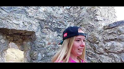 Publicly fucked by visitors during a tour of the castle ruins