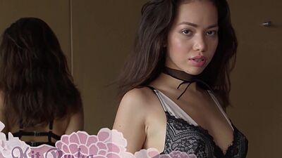 Petite Asian teen posing in hot lingerie and sexy babe exposed perfect body