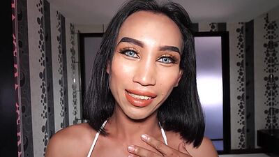 Squirting milk from Asian ladyboy Deedee her asshole when he pulled out