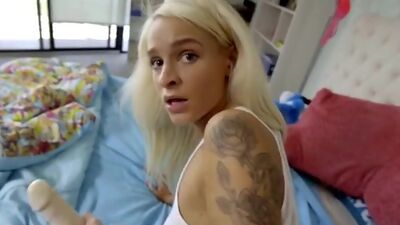 Emma Hix keeps her stepbrother quiet with a BJ and a creampie stiffie ride in her bare pussy when he learns her secrets