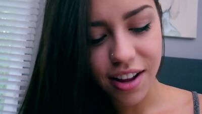 Cute coed Alina Lopez gives her stepbrother his dying wish with a deep throat BJ and a stiffie ride in her bare pussy