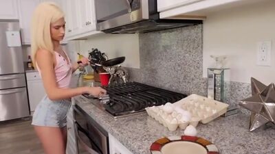 Slutty spinner Kiara Cole earns her stepbrother silence by sucking his dick and letting him thumb her ass as they fuck