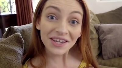 Sexy redhead Maya Kendrick lets her stepbrother bang her juicy landing strip pussy while she tries to hold the moan