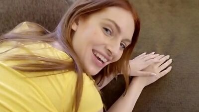 Sexy redhead Maya Kendrick lets her stepbrother bang her juicy landing strip pussy while she tries to hold the moan