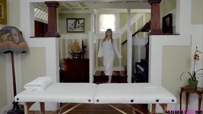 Anya Olsen and her stepbrother trick their stepmom Cherie Deville into a sexy massage that becomes a hardcore threesome