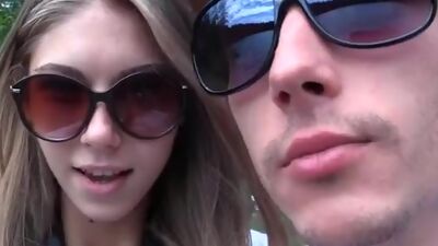 Young couple walking in the woods fucked