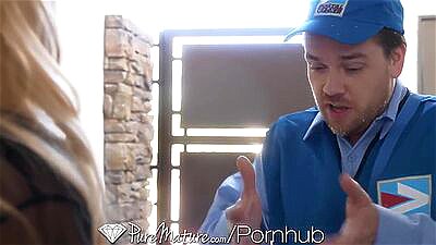 PUREMATURE Huge Tit Blonde Mature Babe Seduces Mailman