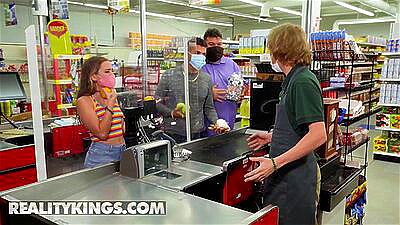Reality Kings - JMac Fucks Petite Kimmy Kimm Behind The Supermarket Counter As She Keeps Working