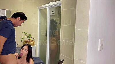 Brother fucked while step sister took a bath risky bathroom sex