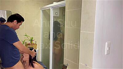 Brother fucked while step sister took a bath risky bathroom sex