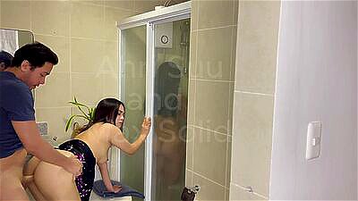 Brother fucked while step sister took a bath risky bathroom sex