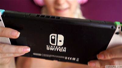 Gamer girl's tight pussy fucked and cum covered by a big cock - Eva Elfie