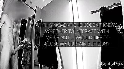 DRESSING ROOM ADVENTURE: I show my naked body for a sexy lady...she can't resist and makes me cum