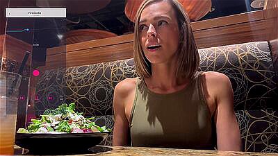 Cumming hard in public restaurant with Lush remote controlled vibrator