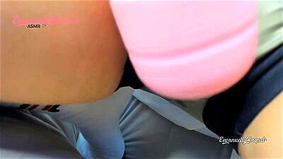 Emanuelly Raquel Sexy pornstar playing with her hitachi CUMMING AND SQUIRTING in her yoga shorts