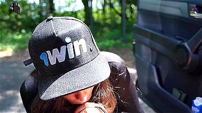 Busty brunette showing off and giving a blowjob on the avenue | Victoria RC | LP Produções