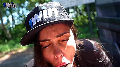 Busty brunette showing off and giving a blowjob on the avenue | Victoria RC | LP Produções