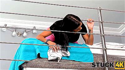 STUCK4K. Cock cant be controlled when friend sees Latinas amazing butt