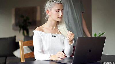 I got creampied in my tight young pussy during a zoom class - Eva Elfie