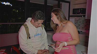 Delivery guy with big cock fucks busty porn actress and gives creampie - Sara Blonde