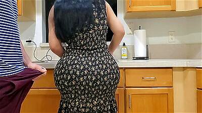BIG ASS STEPMOM FUCKS HER STEPSON IN THE KITCHEN AFTER SEEING HIS BIG BONER