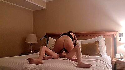 Hot lady gets fucked hard in the hotel on the 10th floor, in front of the window, ends up with a lot