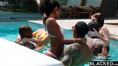 BLACKED Barbie, Stefany And Zuzu Have 3-BBC Pool-Side Orgy