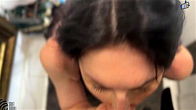 hot milf sucked 2 dicks and got a mouthful of cum