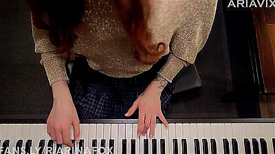 Music is fun when a student has no panties | piano lessons | SEX with Teacher | cum on face