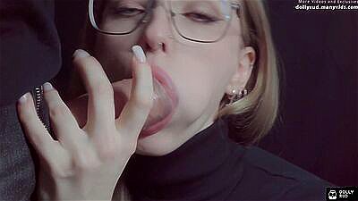 CLOSE UP:  Blowjob from Moaning Schoolgirl Pulsating Cock CUM in Mouth / Dolly Rud