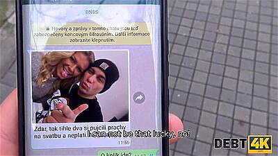 DEBT4k. Sweet blonde drilled by hung collector right after the wedding