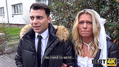 DEBT4k. Sweet blonde drilled by hung collector right after the wedding