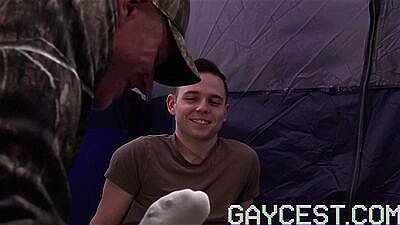 Gaycest - Monster cock daddies share bottom sons while camping